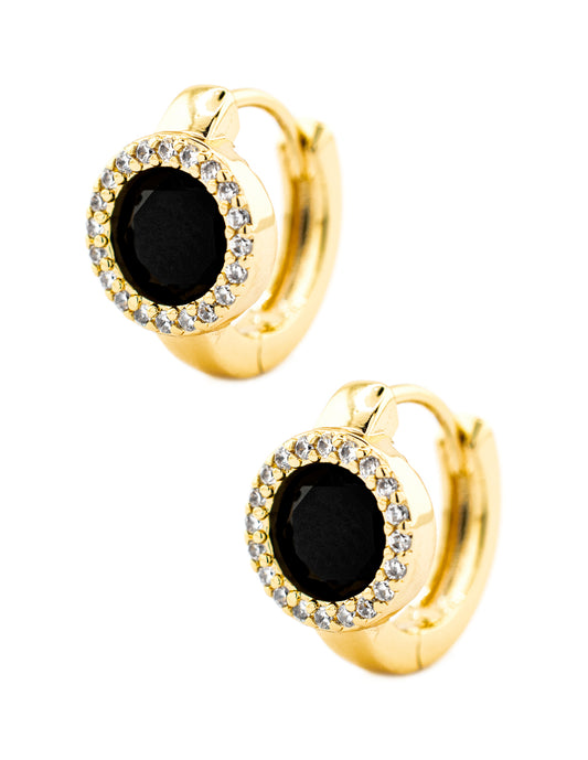 Huggie Zirconia Negra en Circulo Baño de Oro