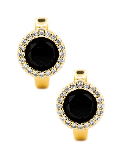 Huggie Zirconia Negra en Circulo Baño de Oro