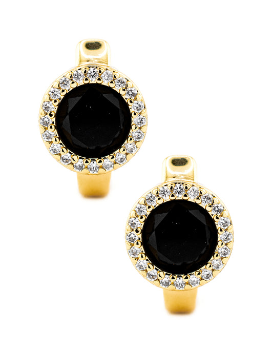 Huggie Zirconia Negra en Circulo Baño de Oro