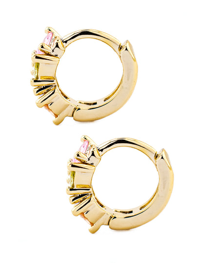 Huggie con Zirconias en Gota Colores Claros en Baño de Oro