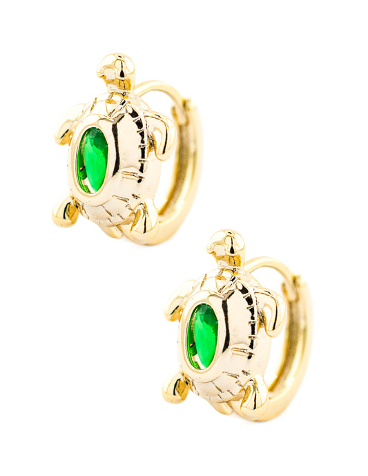 Huggie Tortuga con Zirconia Verde Baño de Oro