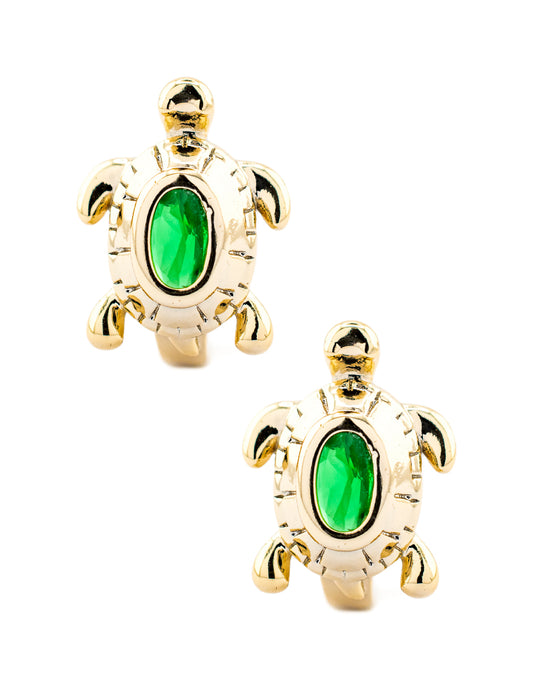Huggie Tortuga con Zirconia Verde Baño de Oro