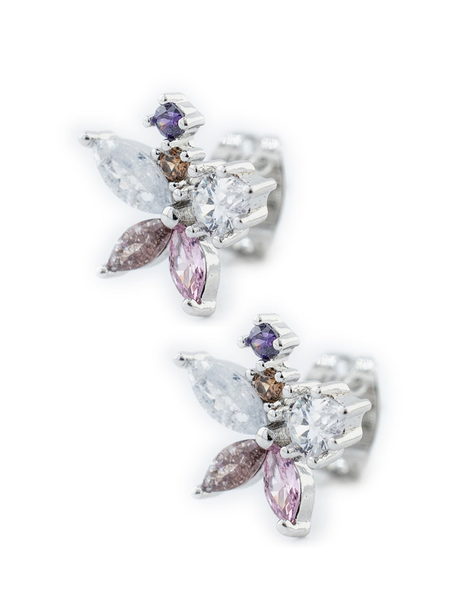 Broquel de Flor Zirconias Colores en Baño de Rodio