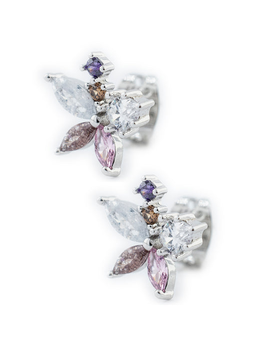 Broquel de Flor Zirconias Colores en Baño de Rodio