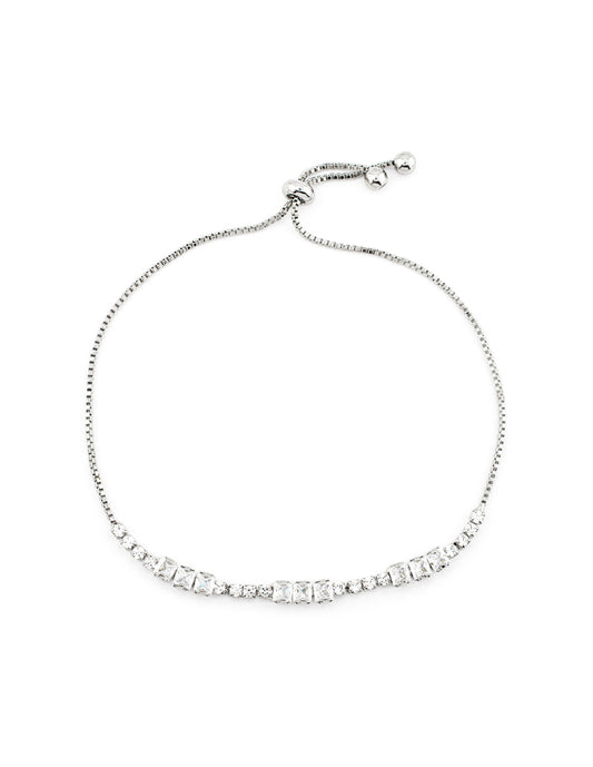 Pulsera Ajustable con Zirconias Cuadradas en Baño de Rodio