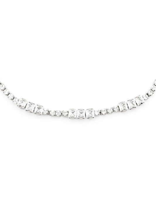 Pulsera Ajustable con Zirconias Cuadradas en Baño de Rodio