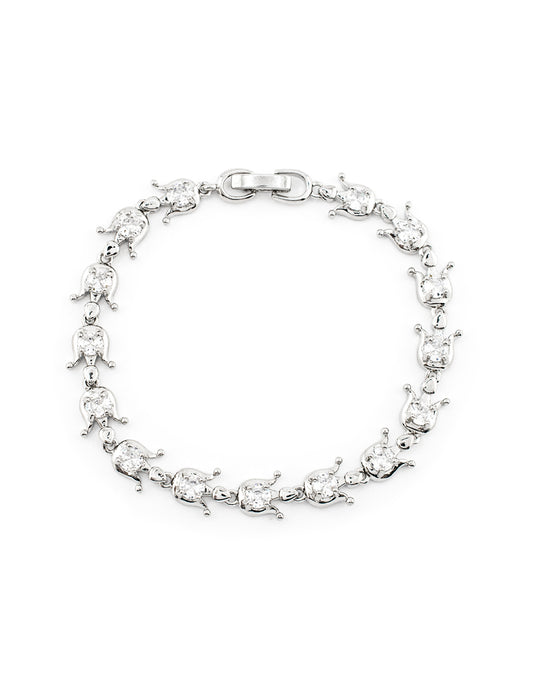 Pulsera Tulipanes con Zirconias Circulares en Baño de Rodio