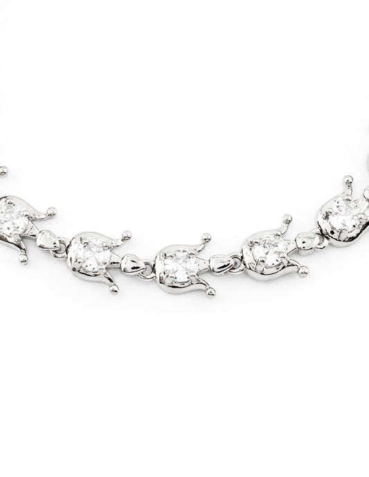 Pulsera Tulipanes con Zirconias Circulares en Baño de Rodio