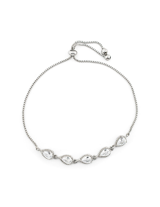 Pulsera Ajustable de Gotas Zirconias en Chapà de Rodio