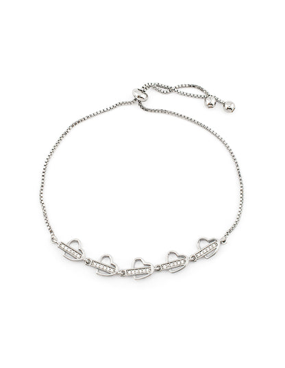 Pulsera Ajustable Corazones con Zirconias Baño de Rodio
