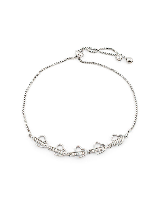 Pulsera Ajustable Corazones con Zirconias Baño de Rodio