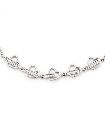 Pulsera Ajustable Corazones con Zirconias Baño de Rodio