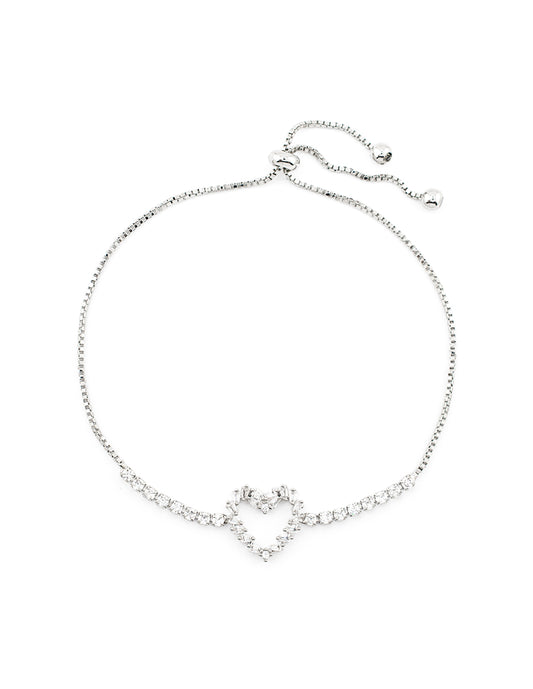 Pulsera Ajustable Corazón con Zirconias Baño de Rodio