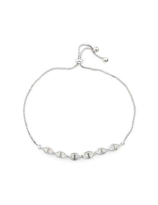 Pulsera Ajustable Con Zirconias Triangulares Baño de Rodio