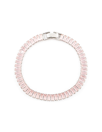 Pulsera De Tenis Zirconia Corte Baguette Rosa Baño de Rodio