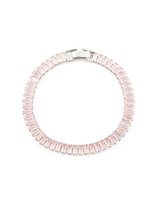Pulsera De Tenis Zirconia Corte Baguette Rosa Baño de Rodio