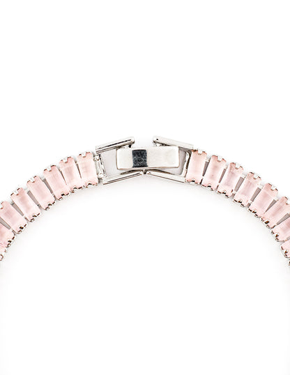 Pulsera De Tenis Zirconia Corte Baguette Rosa Baño de Rodio