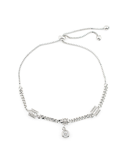 Pulsera Ajustable con Eslabones y Dije de Zirconia Baño de Rodio