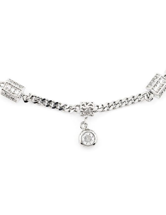 Pulsera Ajustable con Eslabones y Dije de Zirconia Baño de Rodio