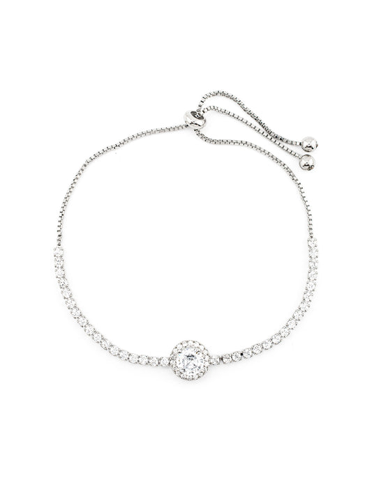 Pulsera Ajustable Zirconias Circulares Baño de Rodio
