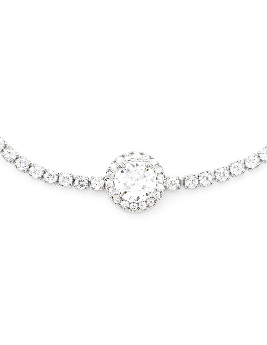 Pulsera Ajustable Zirconias Circulares Baño de Rodio