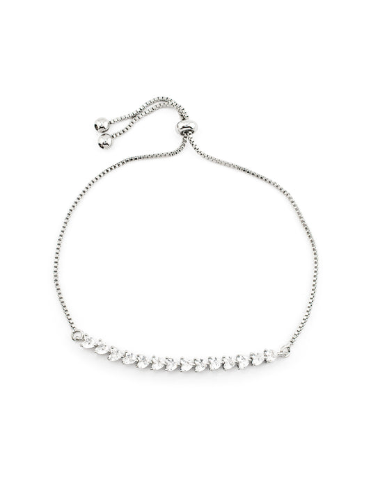 Pulsera Ajustable con Zirconias en Corazón Baño de Rodio