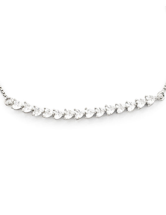 Pulsera Ajustable con Zirconias en Corazón Baño de Rodio