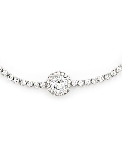 Pulsera Ajustable con Zirconias Circulares Baño de Rodio