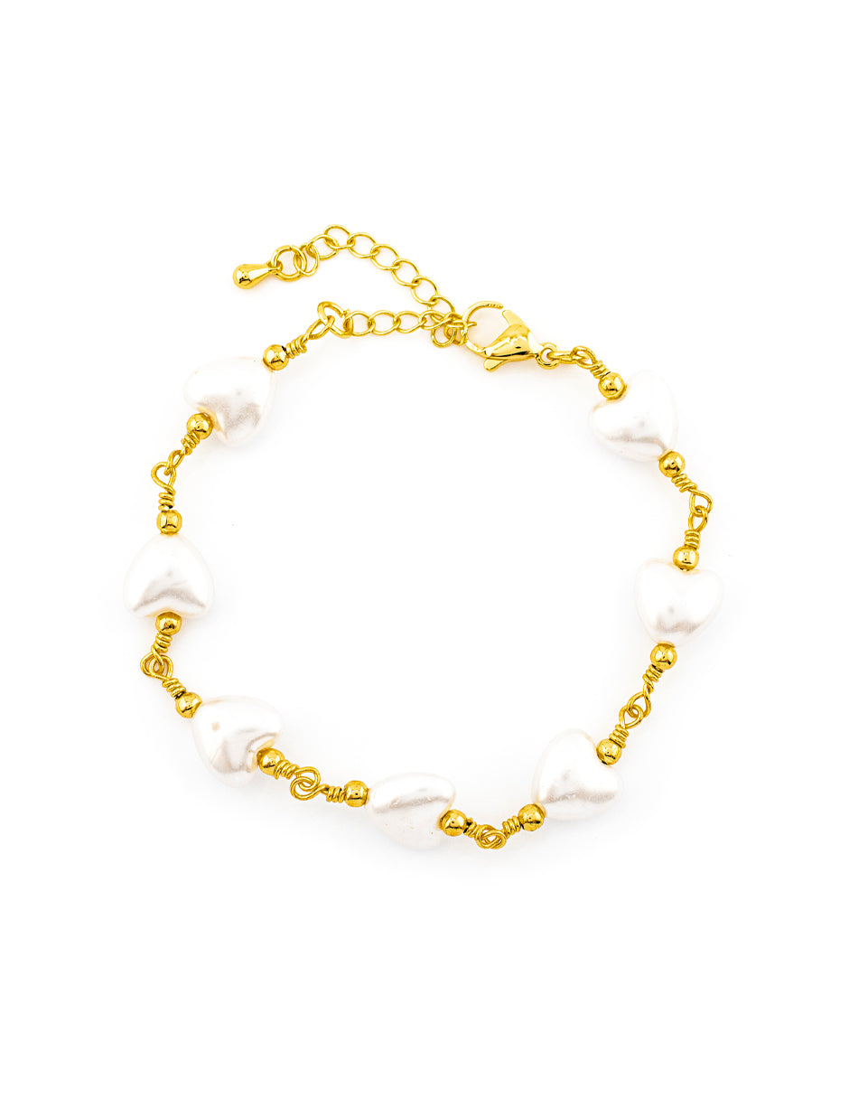 Pulsera Corazón Perla en Baño de Oro