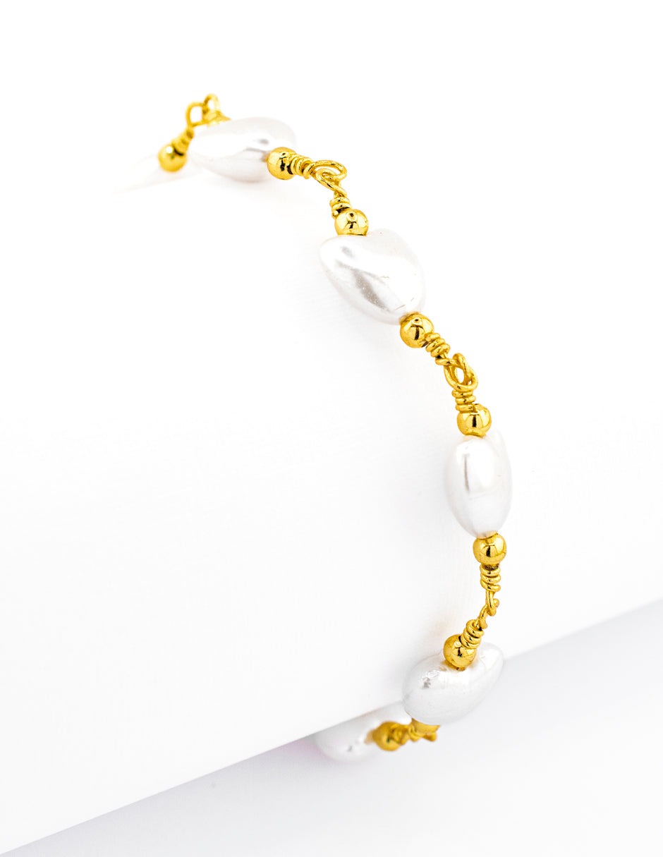 Pulsera Corazón Perla en Baño de Oro