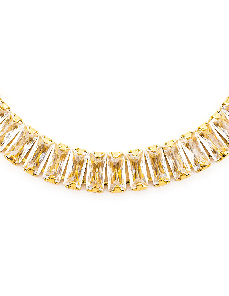 Pulsera Ajustable con Zirconias Corte Baguette Baño de Oro