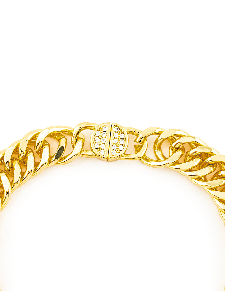 Pulsera Cubana Cruz con Zirconia en Baño de Oro