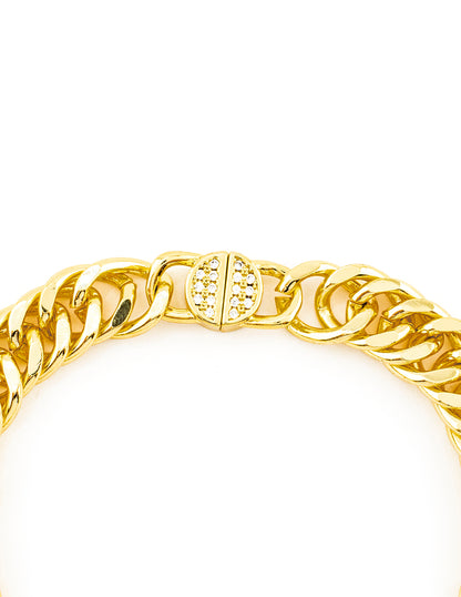 Pulsera Cubana Cruz con Zirconia en Baño de Oro