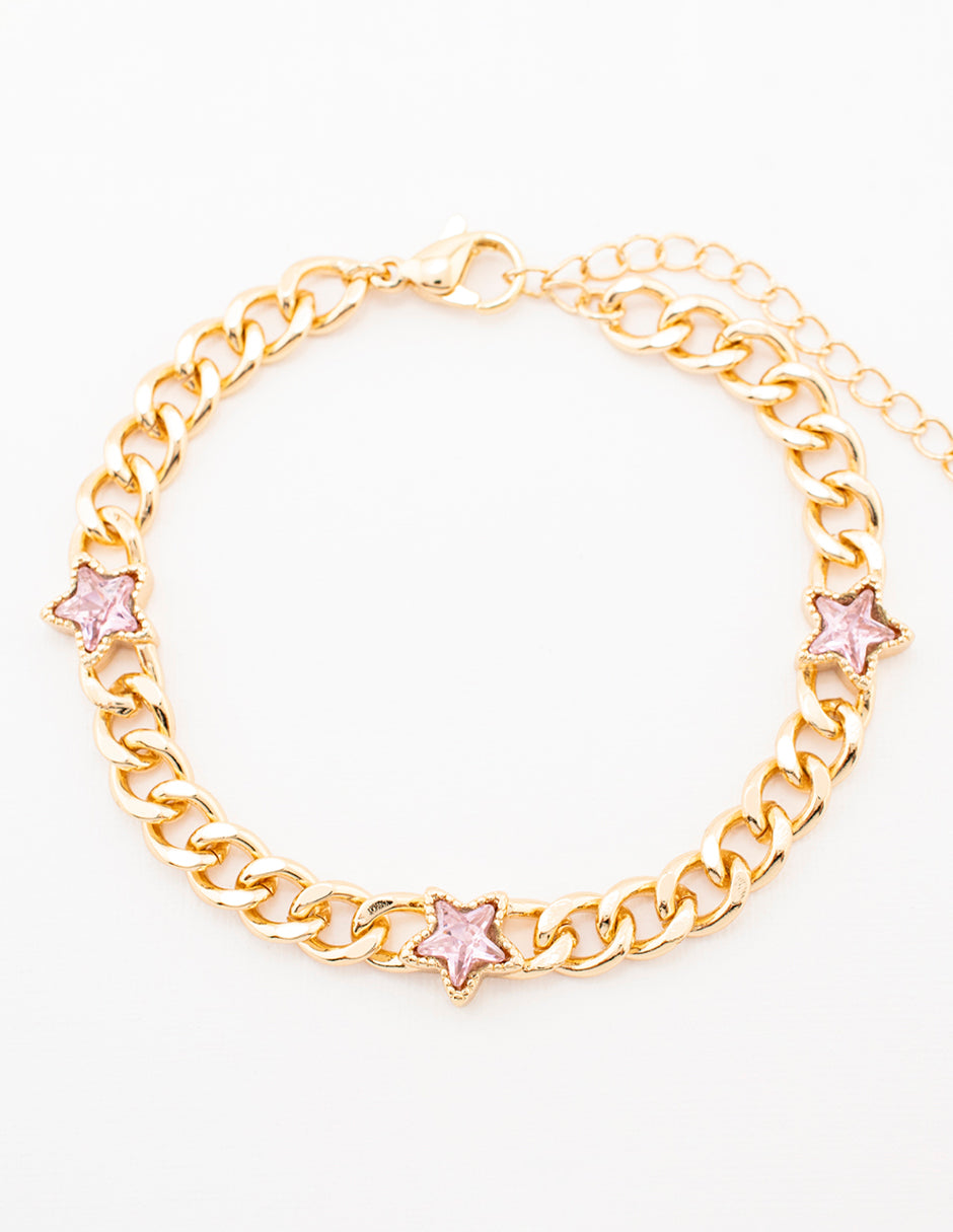 Pulsera Cadena con Estrellas Zirconias en Baño de Oro
