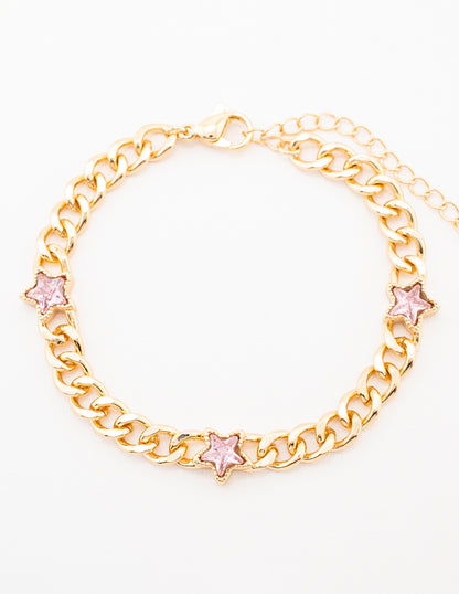 Pulsera Cadena con Estrellas Zirconias en Baño de Oro