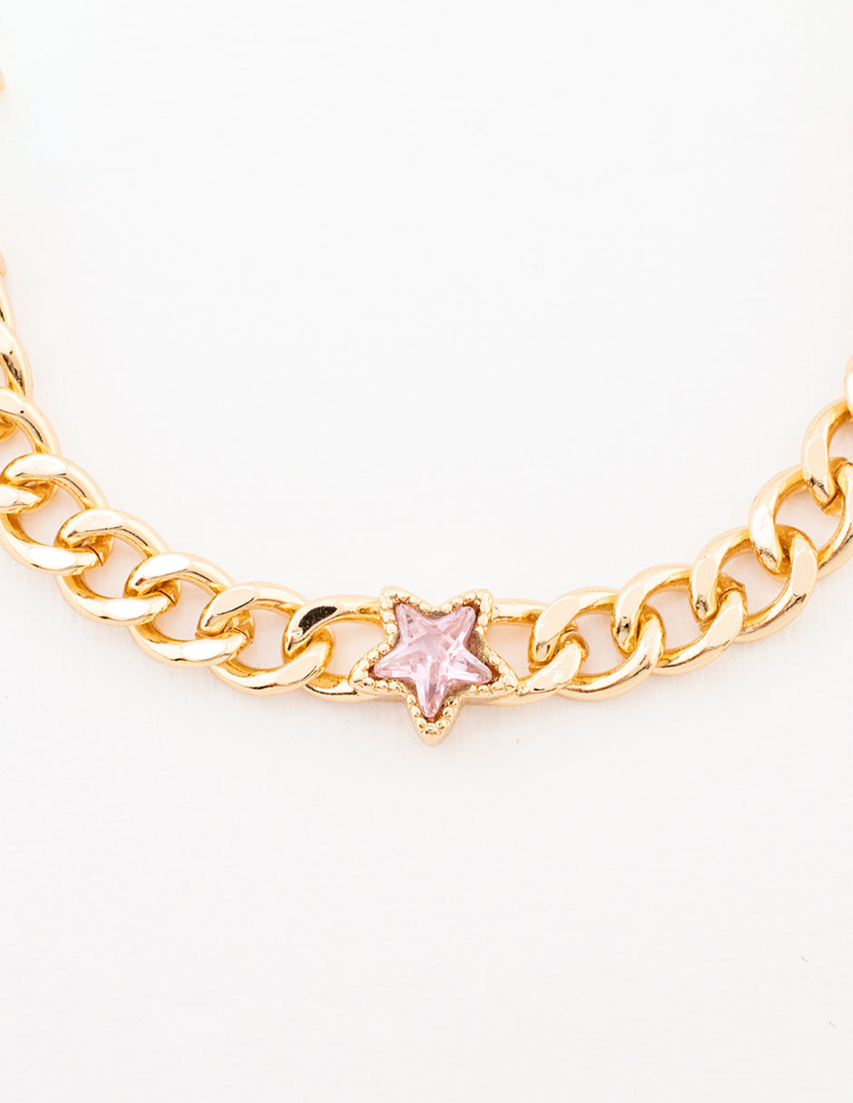 Pulsera Cadena con Estrellas Zirconias en Baño de Oro