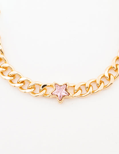 Pulsera Cadena con Estrellas Zirconias en Baño de Oro