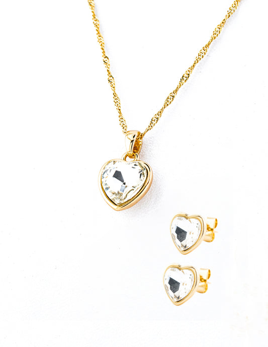 Set Corte Corazón Zirconia en Baño de Oro