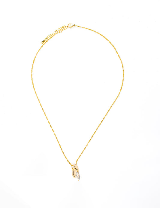 Set Hojas Bitono Zirconia en Baño de Oro