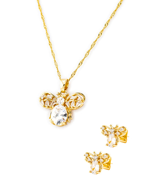 Set Abeja Zirconia en Baño de Oro
