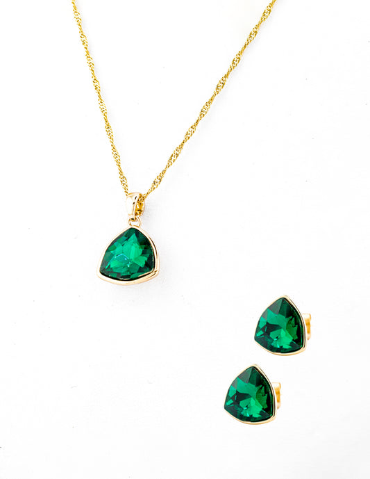Set Corte Trillon Zirconia Verde Esmeralda en Baño de Oro