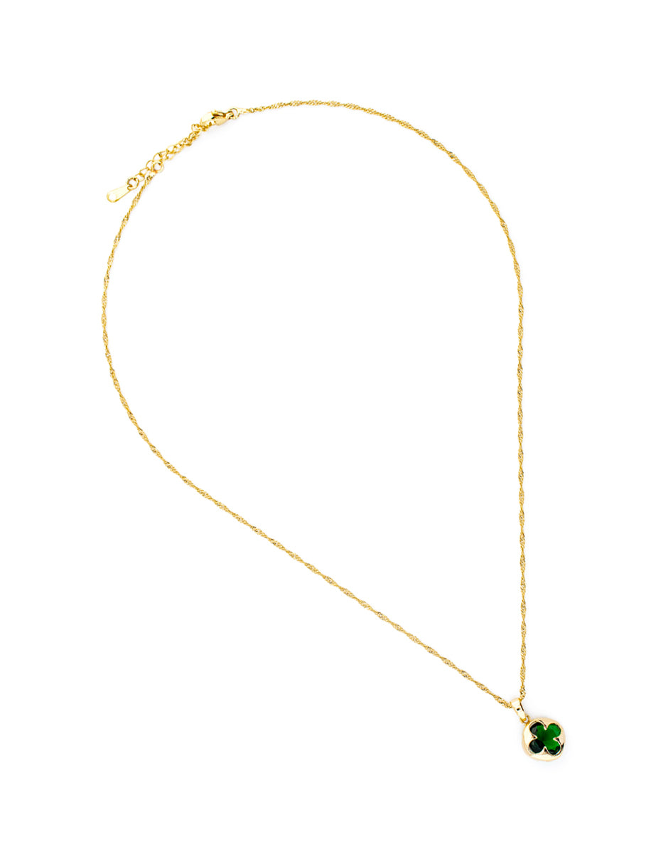 Set Trébol con Zirconias Verde en Baño de Oro