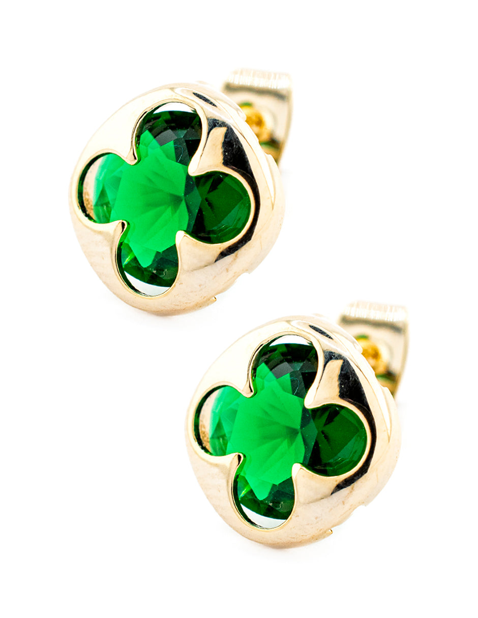 Set Trébol con Zirconias Verde en Baño de Oro