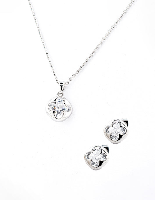 Set Trébol Zirconia en Baño de Rodio