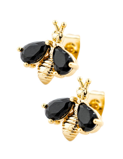 Set Abejorro con Zirconias Negras en Baño de Oro