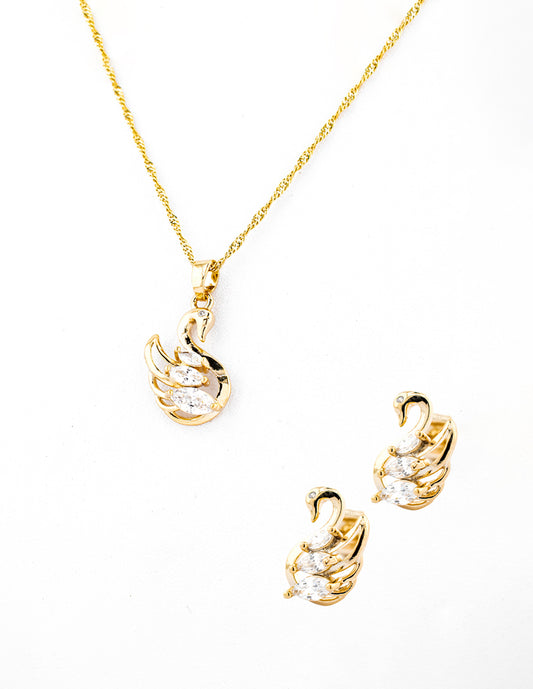 Set Cisne Zirconia en Baño de Oro