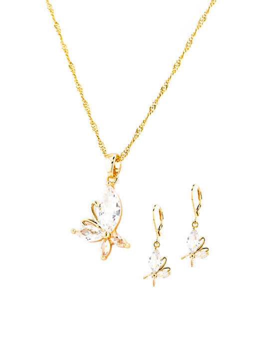 Set Mariposa Zirconia en Baño de Oro