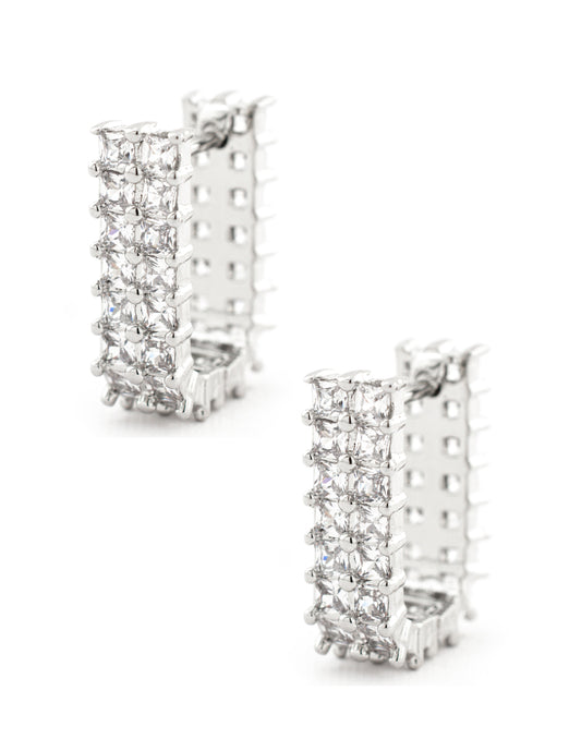 Huggie Doble Línea Zirconia en Baño de Rodio