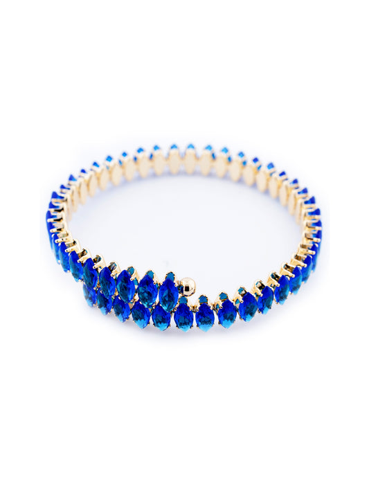 Brazalete Zirconia Azul en Baño de Oro