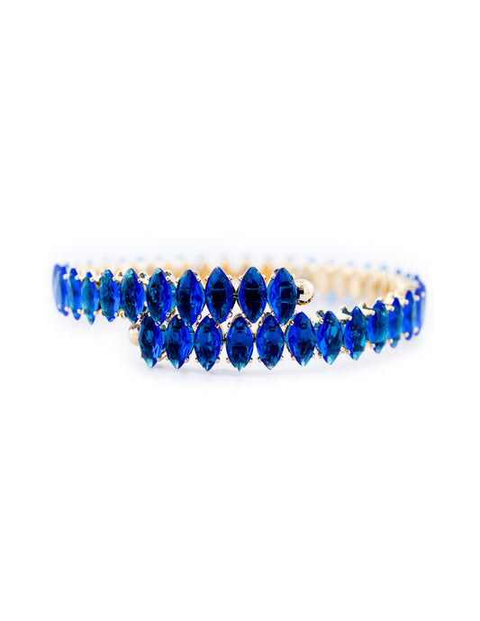 Brazalete Zirconia Azul en Baño de Oro